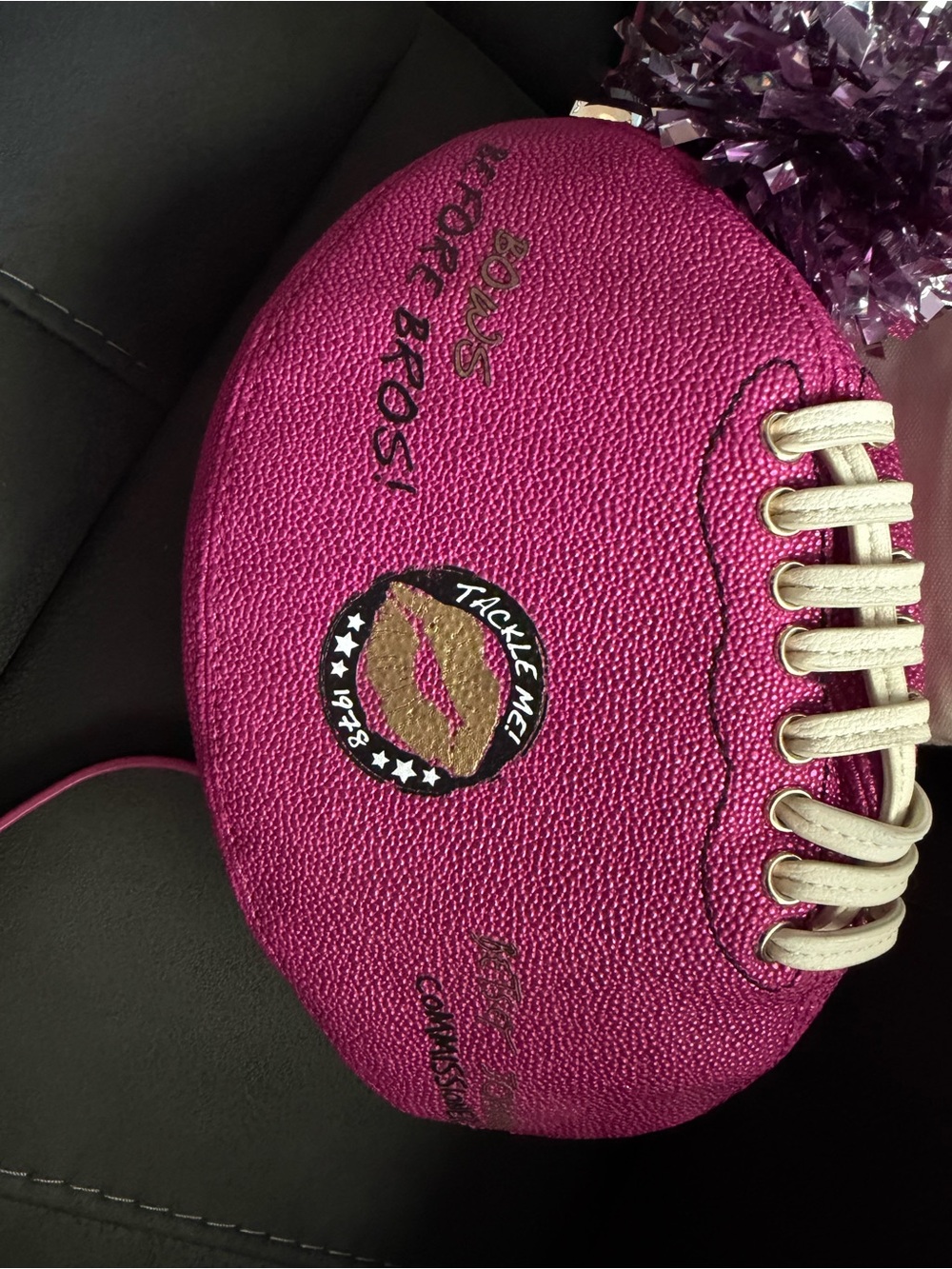 Women's Pink Glitter Football Crossbody Bag